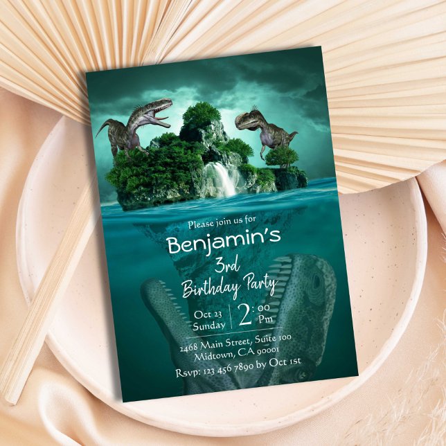 Dinosaurier Thema modern 3. Geburtstag Einladung (Von Creator hochgeladen)