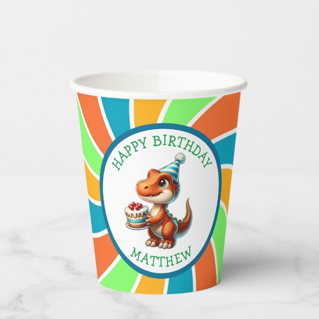 Dinosaurier thematisierte Kindergeburtsparty Perso Pappbecher (Links)