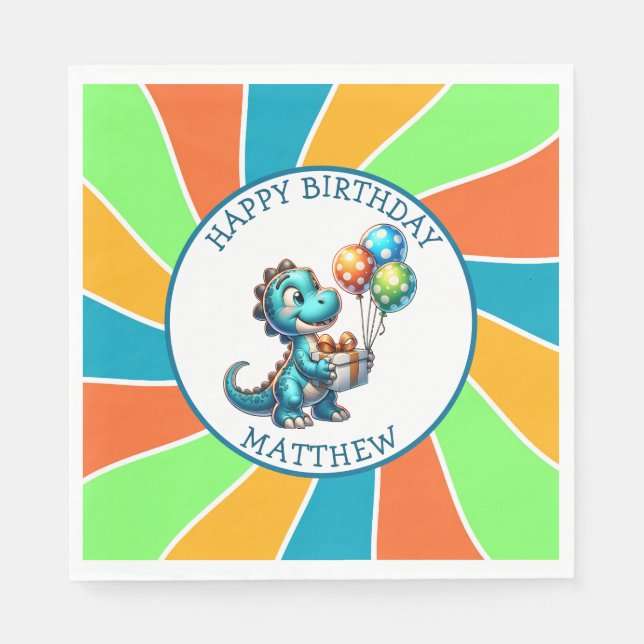 Dinosaurier thematisierte Kindergeburtsparty Perso Serviette (Vorderseite)