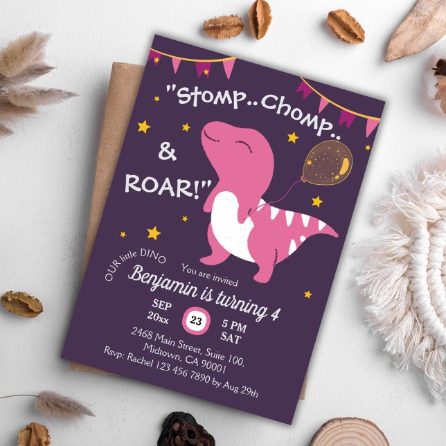 Dinosaurier themed Stomp, Chomp & Roar! 4. Geburts Einladung (Von Creator hochgeladen)