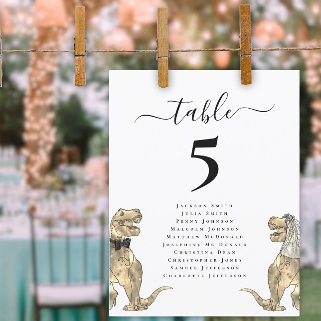 Dinosaurier Themed Wedding Table Seating Chart (Dinosaur theme wedding seating chart Funny T-Rex dino bride and groom elegant modern script )