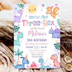 Dinosaurier Three Rex 3. Geburtstags-Party Einladung