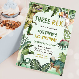 Dinosaurier Three Rex 3. Geburtstags-Party Einladung