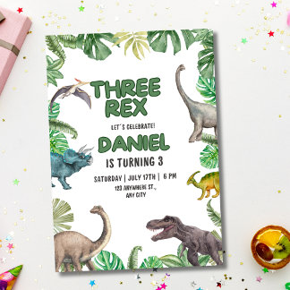 Dinosaurier Three rex Birthday Einladung T Rex Par