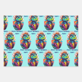Dinosaurier Tough Kid Name 3 Geburtstag hinzufügen Geschenkpapier Set