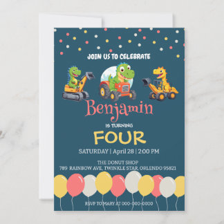 Dinosaurier Traktor Ballon Schule Geburtstag Einladung