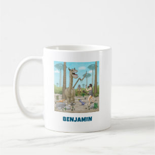 Dinosaurier treffen auf die Steinzeit Kaffeetasse