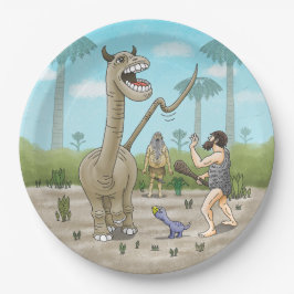 Dinosaurier treffen auf die Steinzeit Pappteller
