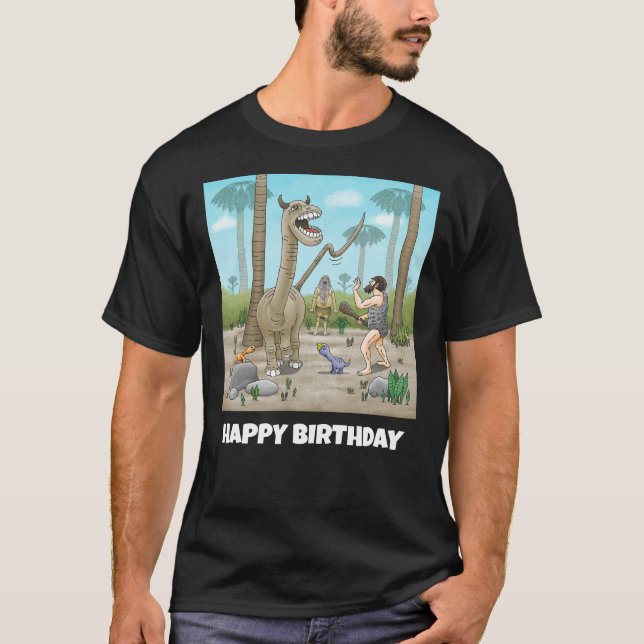 Dinosaurier treffen auf die Steinzeit T-Shirt (Vorderseite)