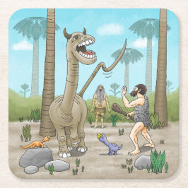 Dinosaurier trifft auf die Steinzeit Rechteckiger Pappuntersetzer