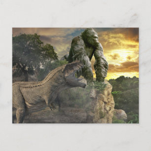 Dinosaurier Tyrannosaurus Gorilla Fantasy-Szene  Postkarte
