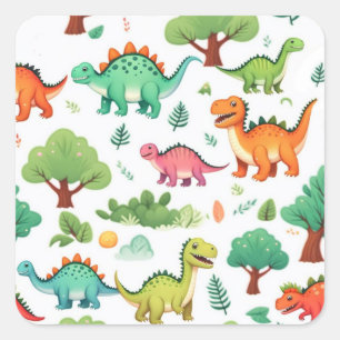 Dinosaurier und Bäume Muster weiß Quadratischer Aufkleber