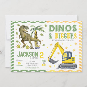 Dinosaurier- und Baustellen-Geburtstag Einladung