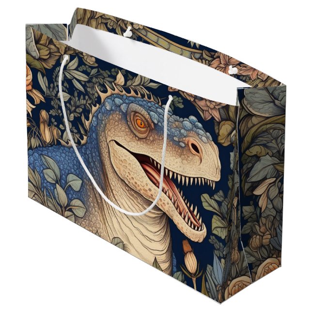 Dinosaurier und Blume Jugendstil Große Geschenktüte (Rückseite Schrägansicht)