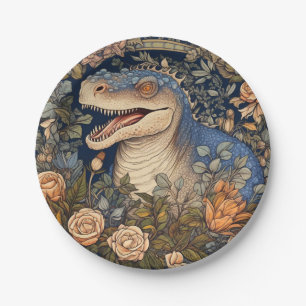 Dinosaurier und Blumen im Jugendstil Pappteller