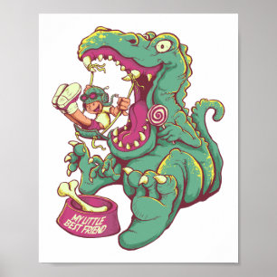 Dinosaurier und Kid-Cartoon Zeichnend Poster