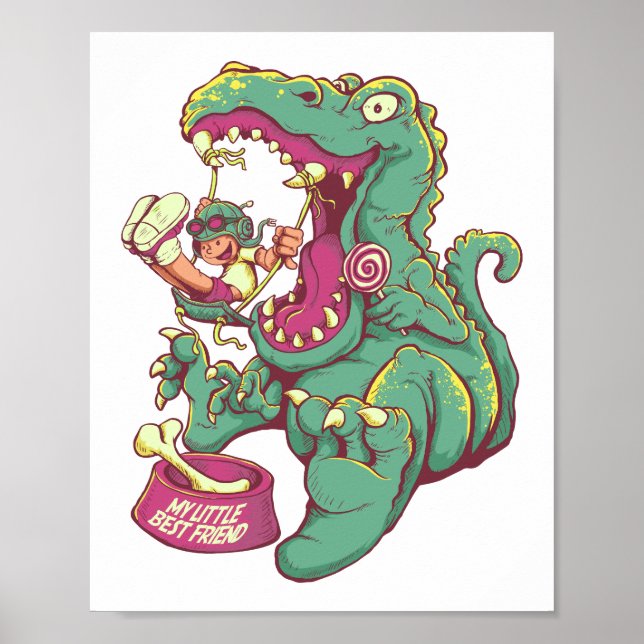 Dinosaurier und Kid-Cartoon Zeichnend Poster (Vorne)