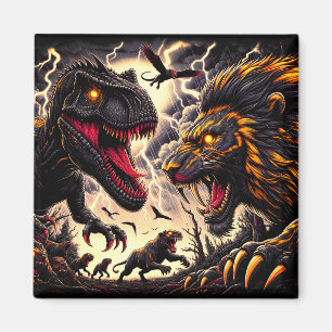 Dinosaurier und Löwenkampf Magnet