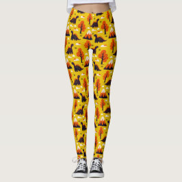 Dinosaurier und Monutains im Senfgrund Leggings