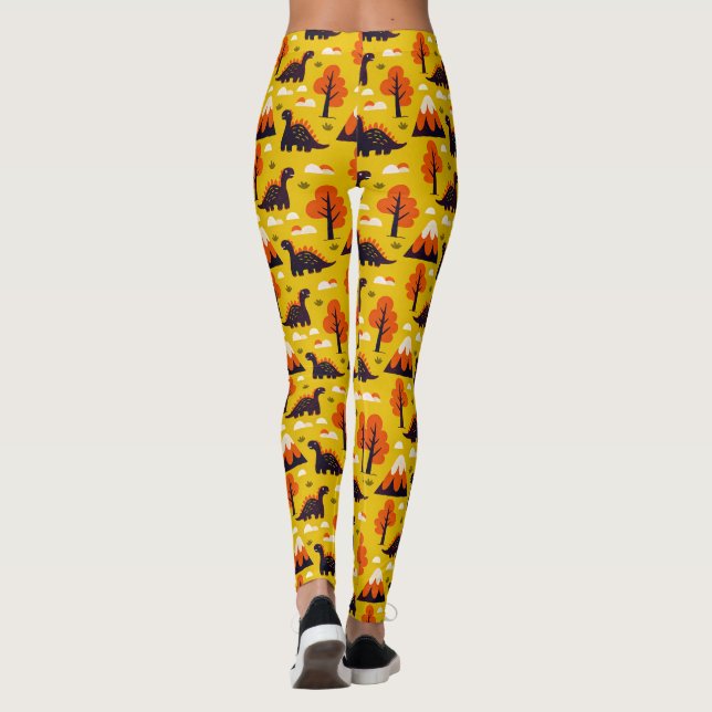 Dinosaurier und Monutains im Senfgrund Leggings (Rückseite)