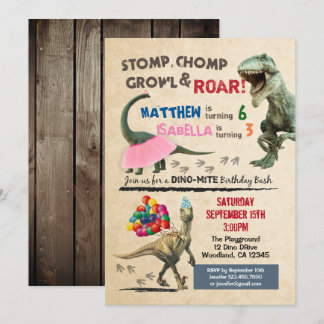 Dinosaurier und Tutu Einladung zum Geburtstag