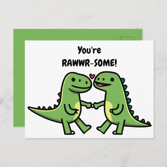 Dinosaurier-Valentine Postkarte (Vorne/Hinten)