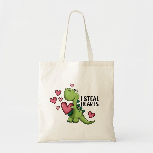 Dinosaurier Valentine's Day Tote Bag, Funny Tote B Tragetasche (Vorne)