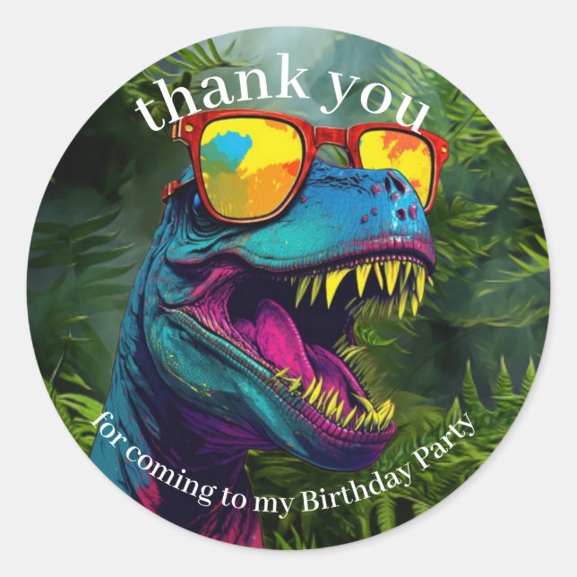 Dinosaurier Vielen Dank Cool Lila Dschungel Runder Aufkleber (Vorderseite)