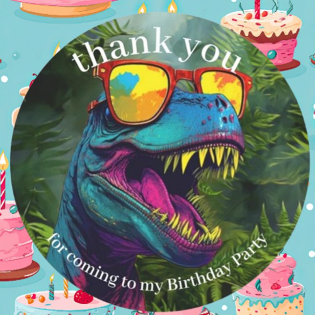 Dinosaurier Vielen Dank Cool Lila Dschungel Runder Aufkleber (Perfect for gifts, parties, or special occasions—order yours today!)