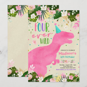 Dinosaurier Vier Mal Wildes Party Dinosaur Geburts Einladung