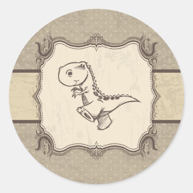 Dinosaurier Vintag Retro Klassischer Rundsticker Runder Aufkleber (Vorderseite)
