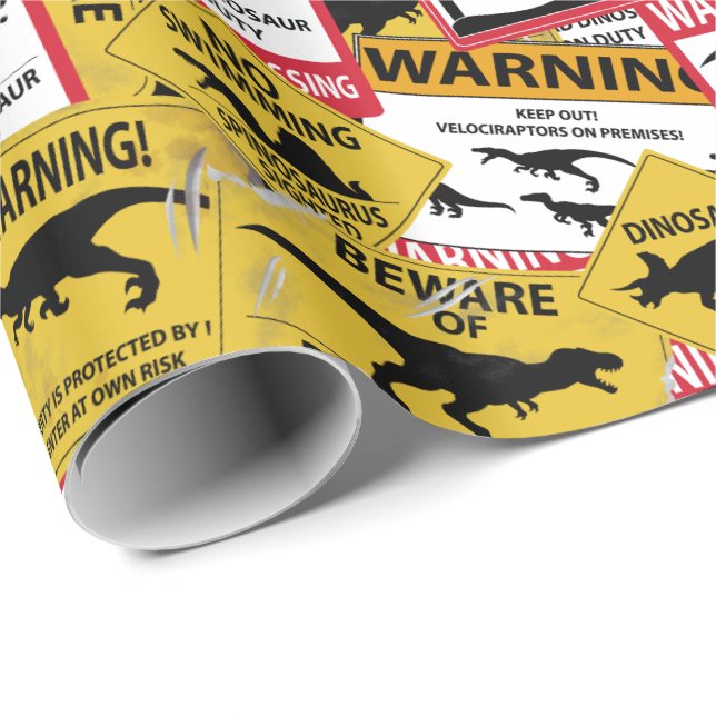 Dinosaurier-Vorsicht-Zeichen Geschenkpapier (Rolleneckpunkt)