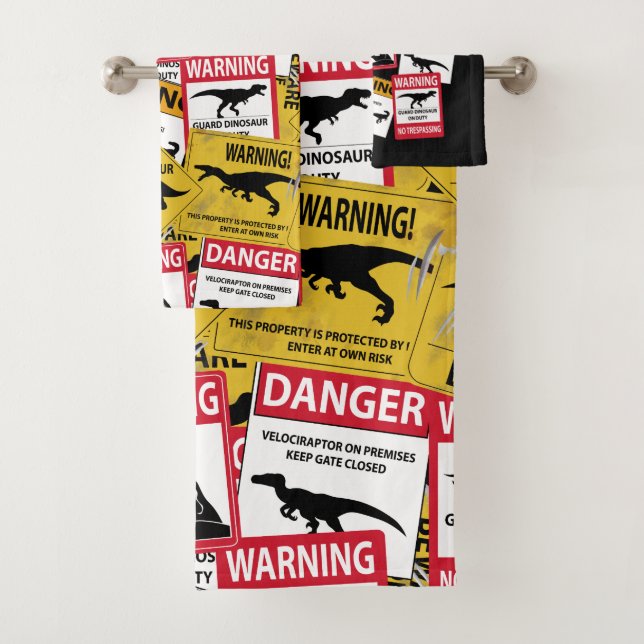 Dinosaurier Vorsichtszeichen Badhandtuch Set (Insitu)