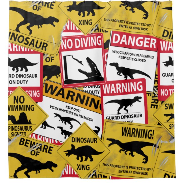 Dinosaurier Vorsichtszeichen Duschvorhang (Vorderseite)