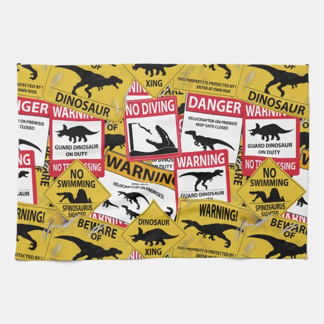 Dinosaurier Vorsichtszeichen Küchentuch (Horizontal)