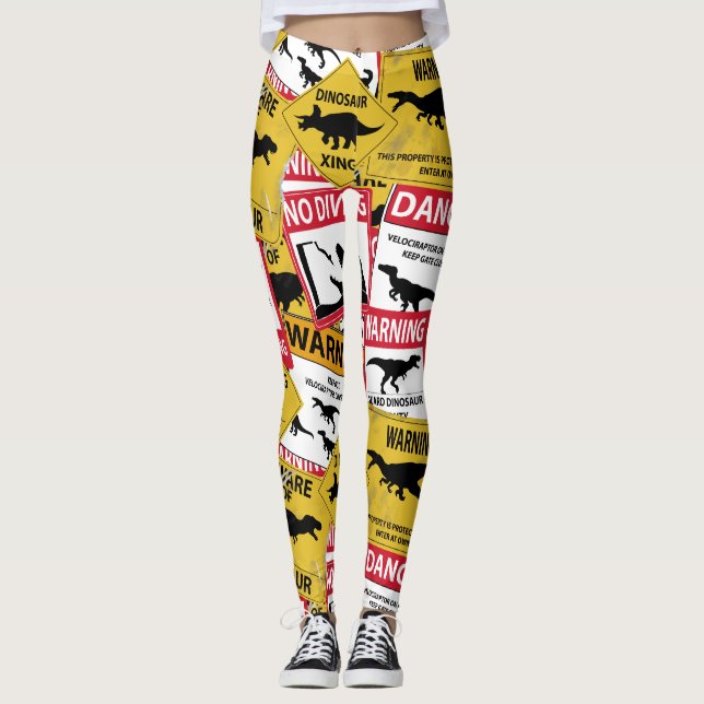 Dinosaurier Vorsichtszeichen Leggings (Vorderseite)