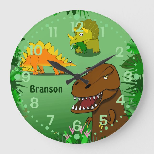 Dinosaurier Wall Clock für Kinder Personalisiert Große Wanduhr (Vorderseite)