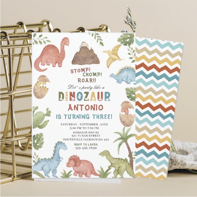 Dinosaurier Wasserfarbe Magen-Chomp-Brühe Geburtst Einladung (Von Creator hochgeladen)