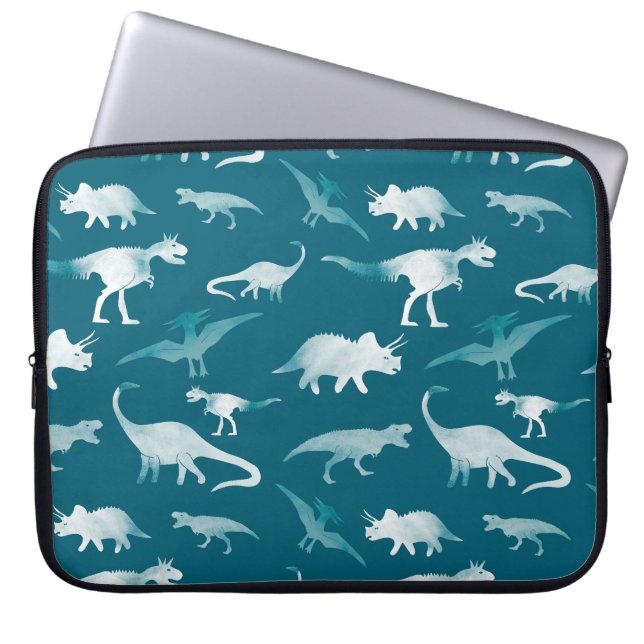Dinosaurier Wasserfarbe: Textilmuster Laptopschutzhülle (Vorderseite)