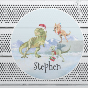 Dinosaurier Weihnachten Tyrannosaurier Raptor Name Runder Aufkleber