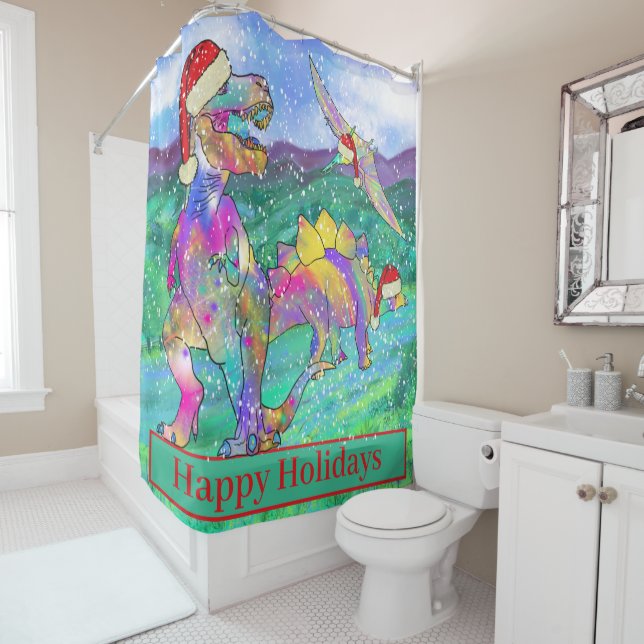 Dinosaurier Weihnachten Weihnachtsgeschenk Duschvorhang (Beispiel)