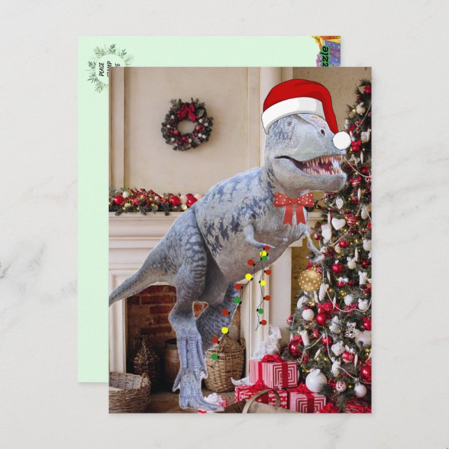 Dinosaurier Weihnachts Postcard Postkarte (Vorne/Hinten)