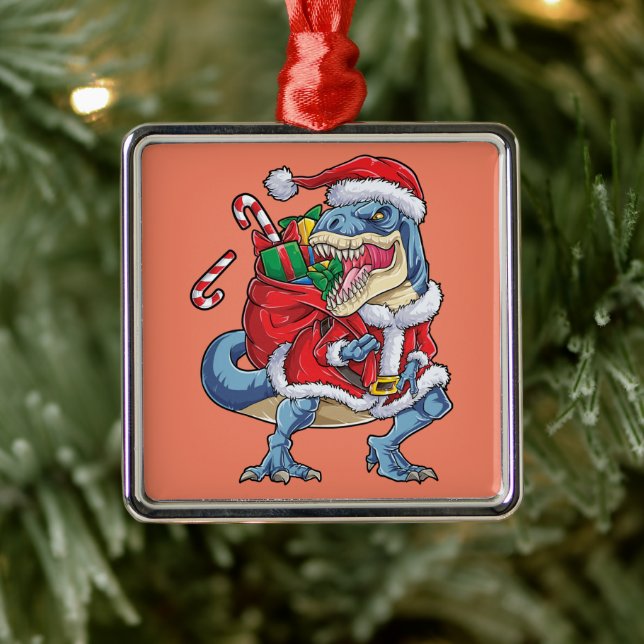 Dinosaurier Weihnachts Weihnachtsmann T rex Boys M Ornament Aus Metall (Baum)