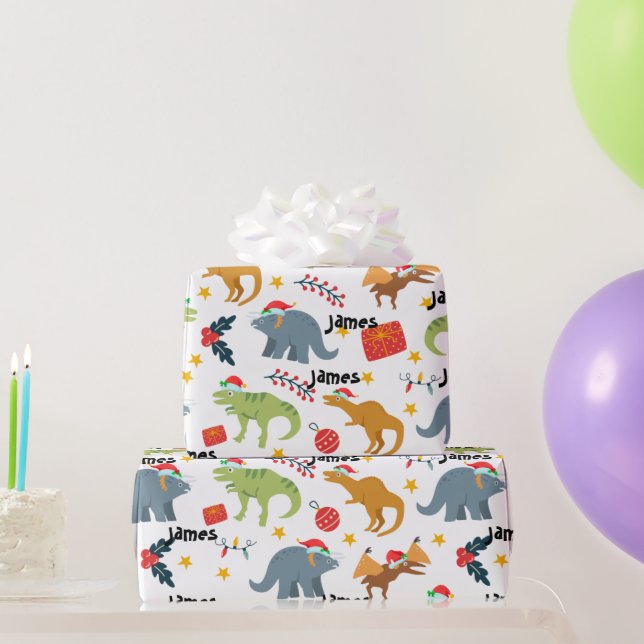 Dinosaurier Weihnachts-Weihnachtsmannmütze Muster  Geschenkpapier (Partygeschenke)