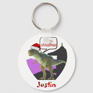 Dinosaurier-Weihnachtsgeschenk, personalisierter N Schlüsselanhänger