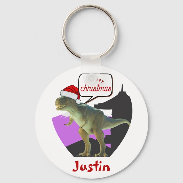 Dinosaurier-Weihnachtsgeschenk, personalisierter N Schlüsselanhänger (Vorderseite)