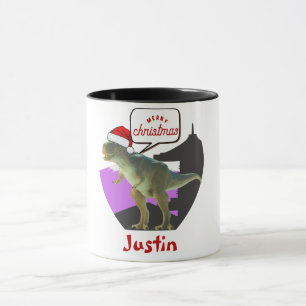 Dinosaurier-Weihnachtsgeschenk, personalisierter N Tasse