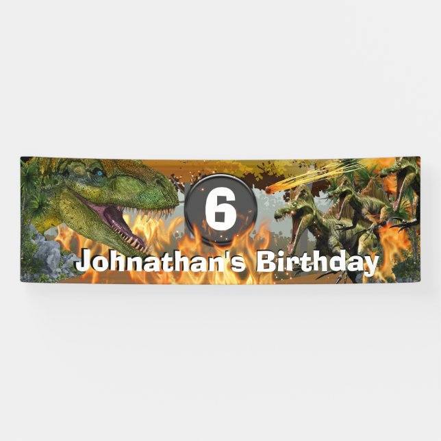 Dinosaurier Welt brennend Feuer Junge Alter Jungen Banner (Horizontal)