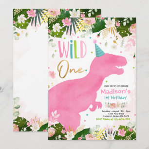 Dinosaurier Wild Ein Geburtstag Pink Dinosaurier G Einladung