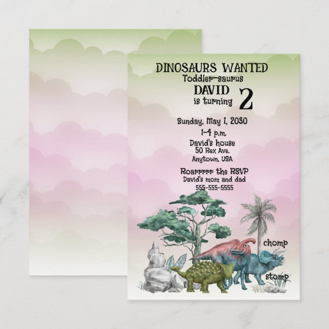 Dinosaurier Wollte Kleinkind 2. Einladung zum Gebu (Vorne/Hinten)